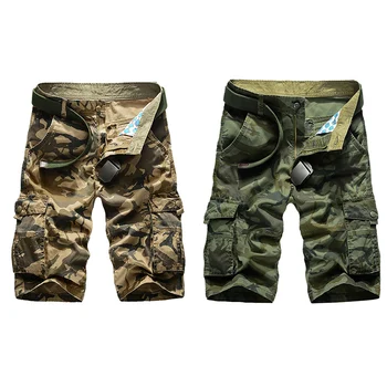 Homens Shorts de Carga de Verão Fino Solto Multi-Bolsos Casual Camuflagem Cortada Calças para Caming Pesca JL