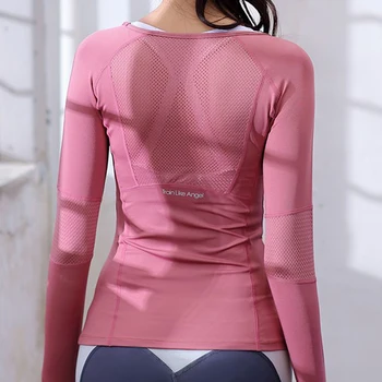 As mulheres do Desgaste dos Esportes Fitness Mulheres Jersey Malhas de Manga Longa Ginásio Apertado, Camisa de Esporte do Yoga Feminina de Treino Tops, T-shirt