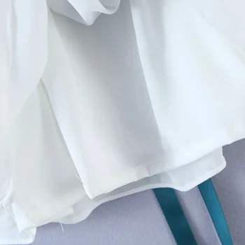 Foridol Bowknot de Tiras de Chiffon Branco de Blusa Tops Puff Manga estampa Floral Feminino Crop Top Casual Boho Blusa para Mulheres Camisa