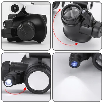 8X/15X/23X LED Quente lentes Ajustáveis Duas Luzes LED de Cabeça Lupa Óculos de Leitura de Costura lupa Ferramentas Domésticas
