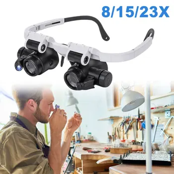 8X/15X/23X LED Quente lentes Ajustáveis Duas Luzes LED de Cabeça Lupa Óculos de Leitura de Costura lupa Ferramentas Domésticas
