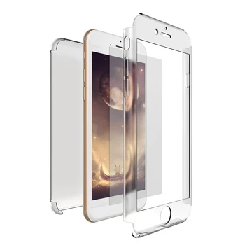 Claro ultra fina transparente de 360 graus completo tampa do caso para o iphone 7 de tpu tpu pc com vidro temperado de protetor de tela