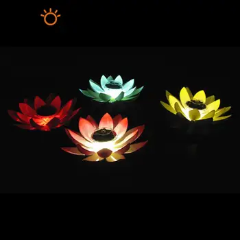 Solar Powered Realista Lotus Forma Lâmpada Impermeável do DIODO emissor de Flor de Luz Flutuante Fonte Lago de Jardim ao ar livre Paisagem Decoração