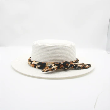 Panamá balde de chapéus sólido plano superior leopard banda chapéus de palha preto preto branco casual exterior homens mulheres formal de verão da igreja chapéus