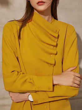Amii Minimalismo Primavera Mulher Blusa de Moda Sólido Botões Soltos Mulheres de Roupas Causal Mulheres Camisa Tops 12140090