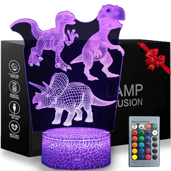 USB 3D da Noite do DIODO emissor de Luz de 16 De Mudança de Cor de Dinossauro Remoto e Controle de Toque Mesa do DIODO emissor de luz de Mesa de Decoração do Quarto de Crianças Presentes D30
