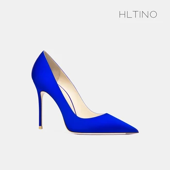 O envio gratuito de moda as mulheres bombas de cetim azul royal ponto toe salto stiletto stripper sapatos 10cm