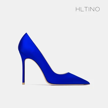O envio gratuito de moda as mulheres bombas de cetim azul royal ponto toe salto stiletto stripper sapatos 10cm