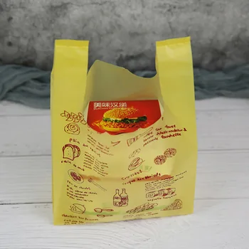 100pcs Alimentos Saco de Plástico Amarelo Pão Padrão Colete Saco de Pizza Burger Embalagem Exterior do Saco de Supermercado, Loja de Festa de Casamento Sacola para Doces