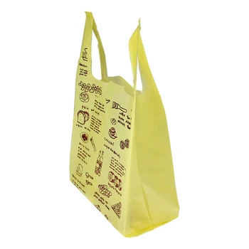 100pcs Alimentos Saco de Plástico Amarelo Pão Padrão Colete Saco de Pizza Burger Embalagem Exterior do Saco de Supermercado, Loja de Festa de Casamento Sacola para Doces