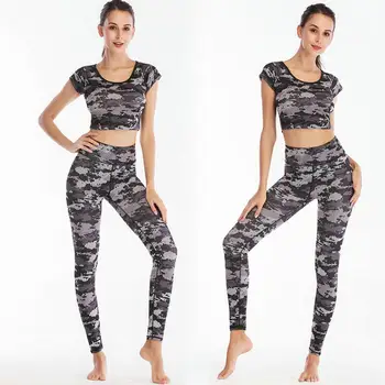 2021 NOVAS Mulheres Yoga conjunto 2 peças de Roupas de camuflagem para as Mulheres Formação Leggings Esporte Mulheres de Fitness Treino Feminino Sportswear