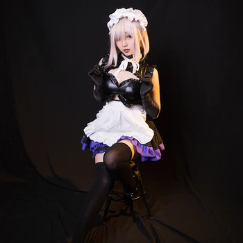 Mash Kyrielight Sexy Tubo Tops Empregada De Avental Vestido Conjunto Uniforme De Roupa Anime Halloween Trajes Cosplay Perucas Mulher Lolita Uniformes