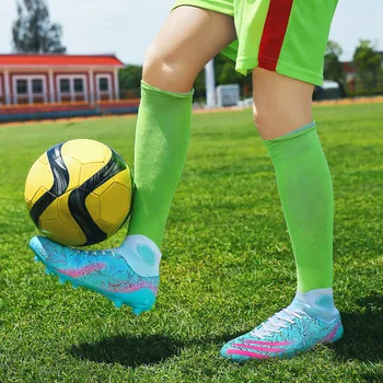 Tamanho grande 48# Sapatos de Futebol Filhos Adultos TF/FG de Alta de Tornozelo Botas de Futebol de Homens Não-deslizamento da Grama do Futebol de Formação do Tênis