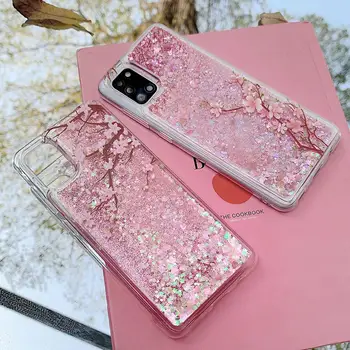 Florais de Água Líquida Telefone Case para Samsung GALAXY Note 8 9 10 20 Pro S8 S9 S10 S20 S30 Plus Ultra Glitter Star Soft TPU Cover