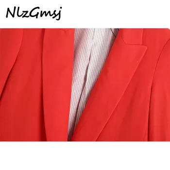 Nlzgmsj Za Blazer das Mulheres Blazer jaqueta de terno vermelho de cintura naipes sólidos brasão terno vermelho Blazer Vestuário de trabalho do Office senhora de casaco de 202105