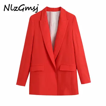Nlzgmsj Za Blazer das Mulheres Blazer jaqueta de terno vermelho de cintura naipes sólidos brasão terno vermelho Blazer Vestuário de trabalho do Office senhora de casaco de 202105