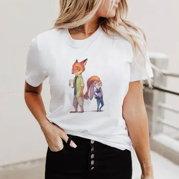 Zootopia de Impressão Mulheres T-Shirt de Verão de Manga Curta Casual O-pescoço Camisetas Disney dos desenhos animados em 3D Flim de Impressão Harajuku T-shirts T Tops