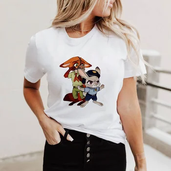 Zootopia de Impressão Mulheres T-Shirt de Verão de Manga Curta Casual O-pescoço Camisetas Disney dos desenhos animados em 3D Flim de Impressão Harajuku T-shirts T Tops