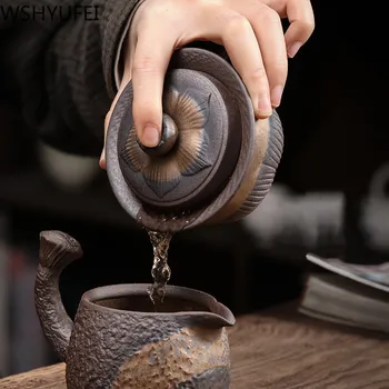 Retro Cerâmica gaiwan xícara de chá feito a mão terrina da tampa da tigela chinesa tigela de chá pires de Jingdezhen conjunto de chá em copos de Pessoal da Copa