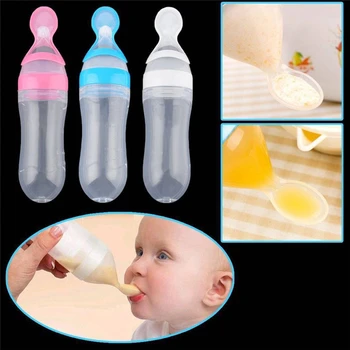 1/3Pcs 90ML de Segurança de Recém-nascidos de mamadeira de Criança de Silicone Squeeze Alimentação Colher Garrafa de Leite do Bebê Formação Alimentador de Alimentos