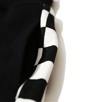 Harajuku Calça Mulheres Homens de Preto e Branco em Xadrez de Lado Calças Outono Elasitic Cintura de calças de Moletom Calças Quentes Hip Hop e Streetwear