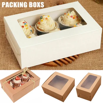 10PCS 2/4/6 Furos de Papel Kraft Cupcake Caixa de Embalagem Muffin Festa de Casamento Titular Caso a Caixa de LI