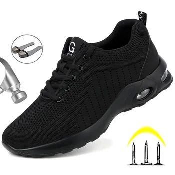 Calçados de segurança de Homens de Aço do Dedo do pé Indestrutível Sapatos Anti-punctura Trabalho Tênis Respirável de Segurança, Botas de Trabalho Masculina Zapatos De Hombre