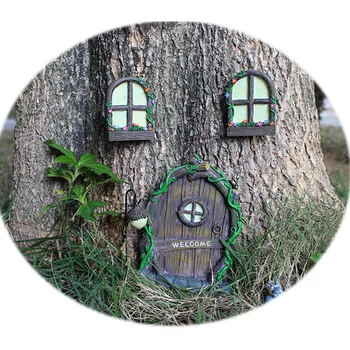 Miniatura Fairy Elf Casa de Portas e Janelas que Brilham No Escuro, Bonito Decoração da Árvore de Arte Decorações Para Quarto de Crianças