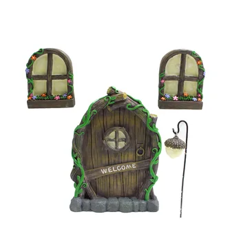 Miniatura Fairy Elf Casa de Portas e Janelas que Brilham No Escuro, Bonito Decoração da Árvore de Arte Decorações Para Quarto de Crianças
