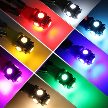10pcs T10 W5W Lâmpada LED 5 LED SMD Branco Azul Vermelho Amarelo Verde 194 168 Super Brilhante cunha lâmpadas Lâmpadas de 12V 5050 SMD