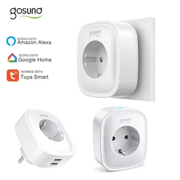Gosund Tuya 16A UE wi-Fi Smart Plug Socket com 2 USB Controle Remoto de Eletrodomésticos Trabalha com Alexa Inicial do Google Sem Hub Exigir