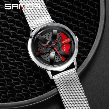 SANDA Homens Rim Hub Assistir Design Personalizado Carro Esporte Relógio de aço Inoxidável de Malha de Corrida de Aro de Roda de Hub do Relógio de Quartzo do Homem WaterproofRelogio