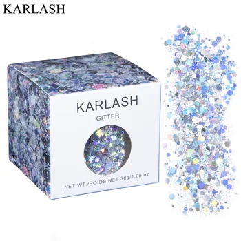 KARLASH NOVOS Holográficos, Glitter Flocos de Prata Laser Brilho da Arte do Prego Pó Aurora Cintilante de Lantejoulas para Unhas, Cabelo, Corpo Decorações