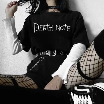 Do gótico ao Death Note Preto Oversized T-Shirt Estética Harajuku 90 Letra Gráfico Impresso camiseta de Manga Curta de Algodão Grunge Tops Womé