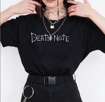 Do gótico ao Death Note Preto Oversized T-Shirt Estética Harajuku 90 Letra Gráfico Impresso camiseta de Manga Curta de Algodão Grunge Tops Womé