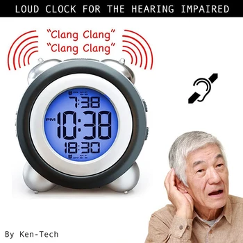 Relógio Despertador Digital de Tempo de Exibição de Data de dois sinos Muito Alto para o Pesado Travessas de Dupla Alarme, luz de fundo Azul para Adolescentes