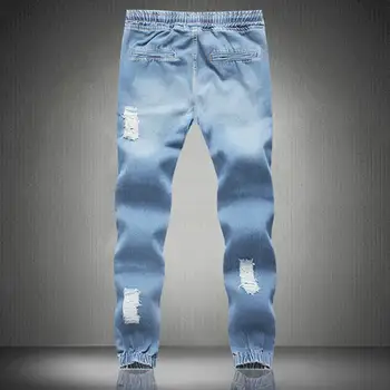 Calças dos homens Quebrado Buraco Bolso Longo Homens Ripped Jeans Skinny Lápis Azul Jeans Casual Streetwear Calças para Homens 2021 Nova Moda