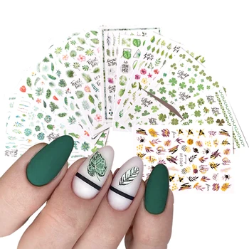12pcs 3D do Prego do Verão, Flor Verde, Projeto da Folha Autocolante Conjunto Para Unhas DIY Nail Art de Decoração de Gel polonês Adesivo de Folhas de Manicure