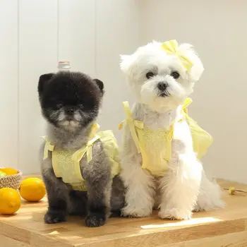 A primavera e o Verão Novo Laço Funda Bichon Teddy Cão Saia de Arco Curto Respirável Roupas para cães Gato Vestido de Gato Bonito Veste Saia Luxo
