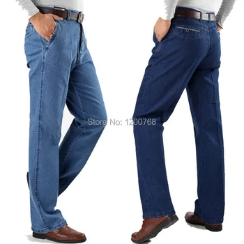 Quinquagenarian Plus Size jeans Masculina de Homens de Cintura Alta Verão Casual Jeans Pai Primavera, Outono Solta Elástico calça Jeans Reta