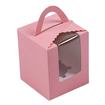 20PCS Papel Kraft Cupcake Mini Caixa de Biscoito Doce Caixa de Bolo Recipiente de Sobremesa Caixas de Armazenamento Com o Transparente da Janela de Exibição