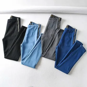 2020 primavera 4 Cores Disponíveis do Lado do Zíper do Jeans Mulheres de Outono cintura alta Magro Lápis de jeans, calças calças de Brim das Mulheres