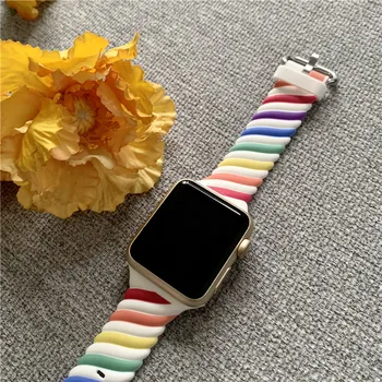 Arco-íris Pulseira de Silicone para Apple Relógio iwatch 6 5 4 3 2 SE 38mm 42mm 40mm 44mm Esporte Impermeável Substituição pulseira Bracelete