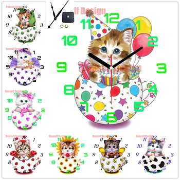 Popular superior 5d diamante pintura com relógio gato bonito 5d bordado de diamante venda com relógio gato decoração home presente das Crianças