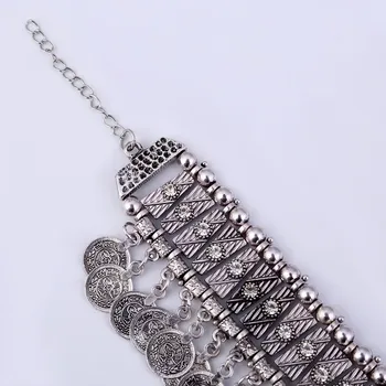 Vintage Instrução Moeda de Borla Braceletes Pulseiras para as Mulheres do Metal da forma Artesanal de Cristal de rocha Ajustável Étnica Pulseira