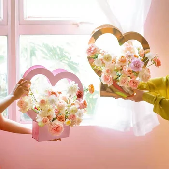 Amor em forma de Coração de Flor de Caixa de Amor, de Casamento Caixa de Presente do Dia dos Namorados Buquê de Pacote Caixa de Presente Portátil Cesta de Flores