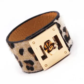 2021 Primavera Novo Leopard Bracelete Pulseiras Para Mulheres Boho Cor De Ouro Botão Vintage Bracelete De Couro De Natal Punk Jóias