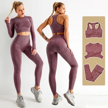 2/3PCS sem Emenda das Mulheres Conjunto de Yoga Uniforme de Treino Roupas de Yoga Conjunto de Treino Sportswear Sutiã Leggings de Cintura Alta