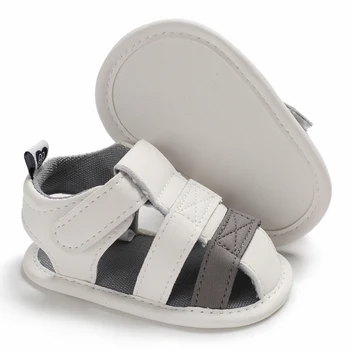 Verão Bebê Recém-nascido Meninos Sandálias Sapatos Infantil Criança PU Macio, Sola de Sapatos de Berço Mini Tênis Prewalker Sandálias de Crianças de 0-18M
