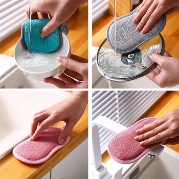 Esfregue a Esponja para Pratos de Não-Zero Microfibra Esponja antiaderente Pote de Limpeza, Esponjas de Cozinha, Ferramentas de Lavar Panela Gadgets